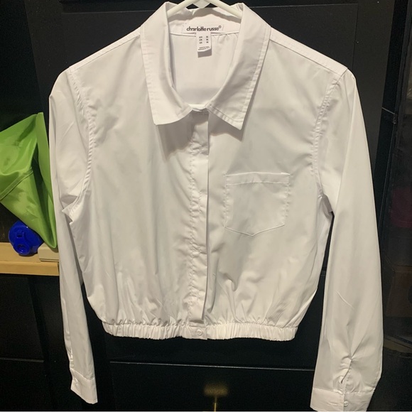 Charlotte Russe White Cropped Bomber Jacket Top. Size M. NWOT - Picture 1 of 11
